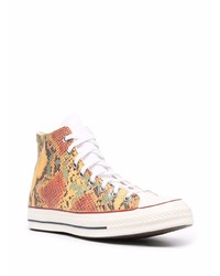 Baskets montantes en cuir imprimées serpent orange Converse