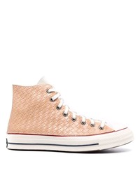 Baskets montantes en cuir marron clair Converse