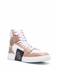 Baskets montantes en cuir marron clair Philipp Plein