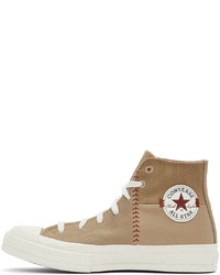 Baskets montantes en cuir marron clair Converse