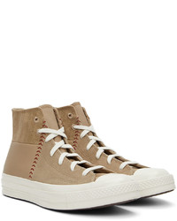 Baskets montantes en cuir marron clair Converse