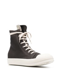 Baskets montantes en cuir marron foncé Rick Owens