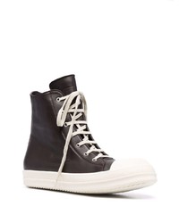 Baskets montantes en cuir marron foncé Rick Owens