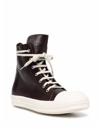 Baskets montantes en cuir marron foncé Rick Owens