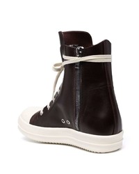 Baskets montantes en cuir marron foncé Rick Owens