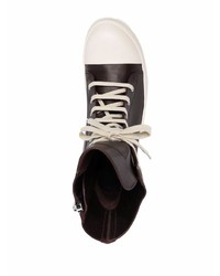 Baskets montantes en cuir marron foncé Rick Owens