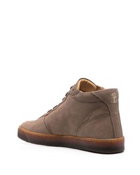 Baskets montantes en cuir marron Brunello Cucinelli