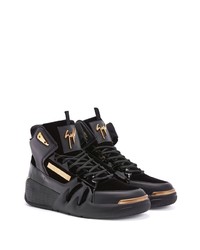 Baskets montantes en cuir noir et doré Giuseppe Zanotti