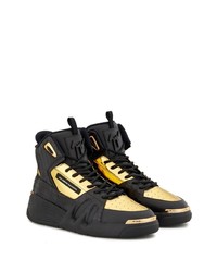 Baskets montantes en cuir noir et doré Giuseppe Zanotti