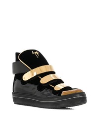 Baskets montantes en cuir noir et doré Giuseppe Zanotti