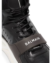 Baskets montantes en cuir noires et blanches Balmain