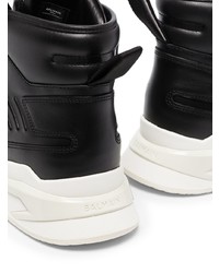 Baskets montantes en cuir noires et blanches Balmain