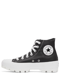 Baskets montantes en cuir noires et blanches Converse