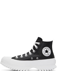 Baskets montantes en cuir noires et blanches Converse