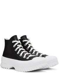 Baskets montantes en cuir noires et blanches Converse