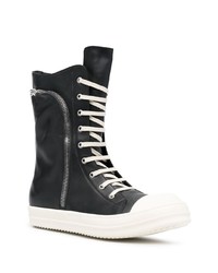 Baskets montantes en cuir noires et blanches Rick Owens