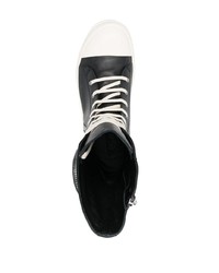 Baskets montantes en cuir noires et blanches Rick Owens