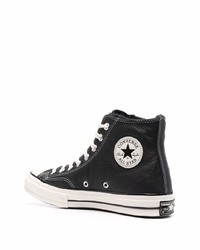 Baskets montantes en cuir noires et blanches Converse