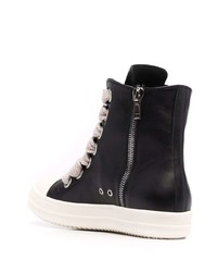 Baskets montantes en cuir noires et blanches Rick Owens