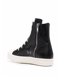 Baskets montantes en cuir noires et blanches Rick Owens