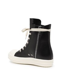 Baskets montantes en cuir noires et blanches Rick Owens