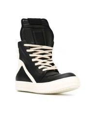 Baskets montantes en cuir noires et blanches Rick Owens