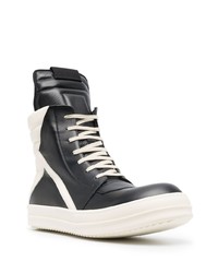 Baskets montantes en cuir noires et blanches Rick Owens