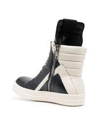 Baskets montantes en cuir noires et blanches Rick Owens