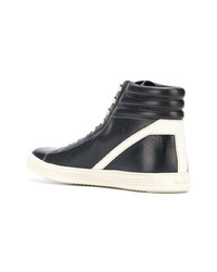 Baskets montantes en cuir noires et blanches Rick Owens