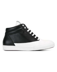 Baskets montantes en cuir noires et blanches Marni