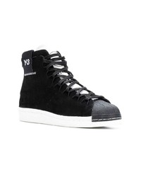 Baskets montantes en cuir noires et blanches Y-3