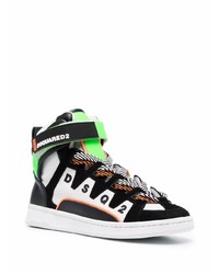 Baskets montantes en cuir noires et blanches DSQUARED2