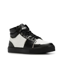 Baskets montantes en cuir noires et blanches Balmain