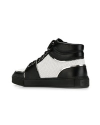 Baskets montantes en cuir noires et blanches Balmain