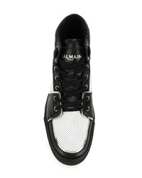 Baskets montantes en cuir noires et blanches Balmain