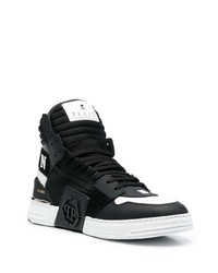 Baskets montantes en cuir noires et blanches Philipp Plein