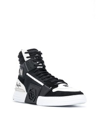 Baskets montantes en cuir noires et blanches Philipp Plein