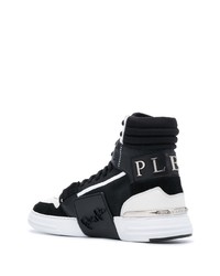 Baskets montantes en cuir noires et blanches Philipp Plein