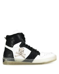 Baskets montantes en cuir noires et blanches Philipp Plein