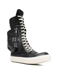 Baskets montantes en cuir noires et blanches Rick Owens