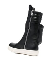 Baskets montantes en cuir noires et blanches Rick Owens