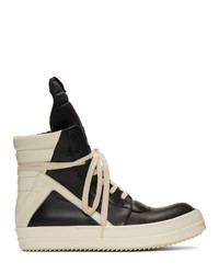 Baskets montantes en cuir noires et blanches Rick Owens