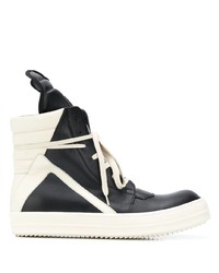 Baskets montantes en cuir noires et blanches Rick Owens