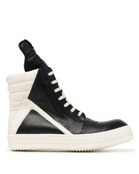 Baskets montantes en cuir noires et blanches Rick Owens