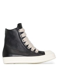 Baskets montantes en cuir noires et blanches Rick Owens