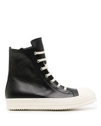 Baskets montantes en cuir noires et blanches Rick Owens