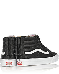 Baskets montantes en cuir noires et blanches Vans