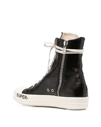 Baskets montantes en cuir noires et blanches Rick Owens