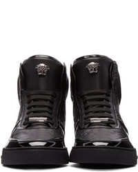 Baskets montantes en cuir noires Versace