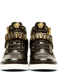 Baskets montantes en cuir noires Versace